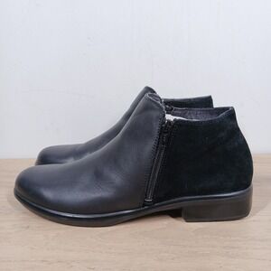 Naot Ankle Boots Womens 11-11.5 Black Leather Slip On Side Zip Low Heel Comfort
